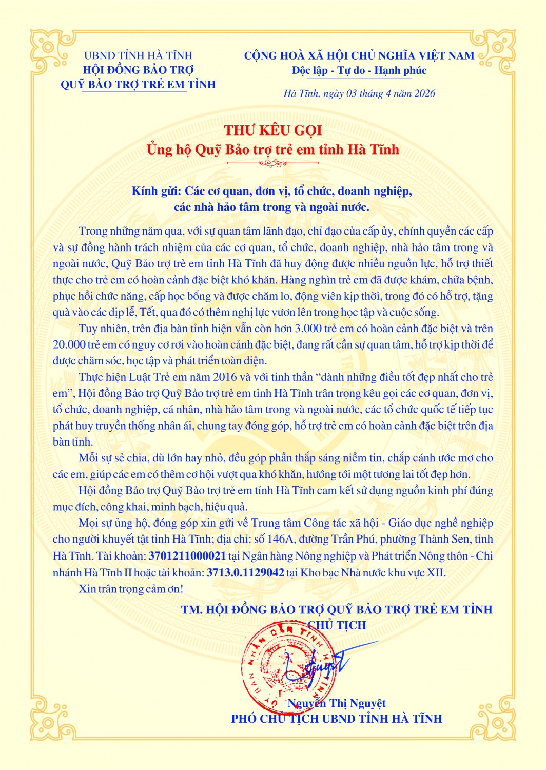 THU KEU GOI + quy bao tro